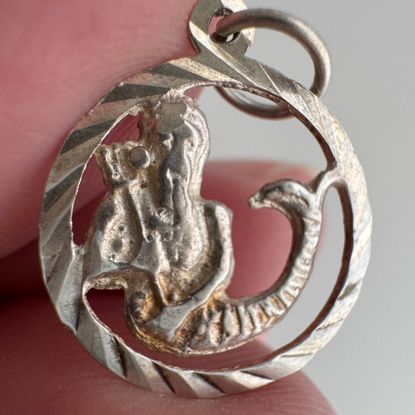 V I N T A G E // sea-based / sterling silver engine turned merman with staff / a pendant