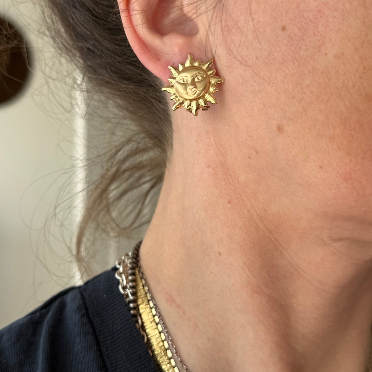 V I N T A G E // the star above / 14k latch back sun face post earrings