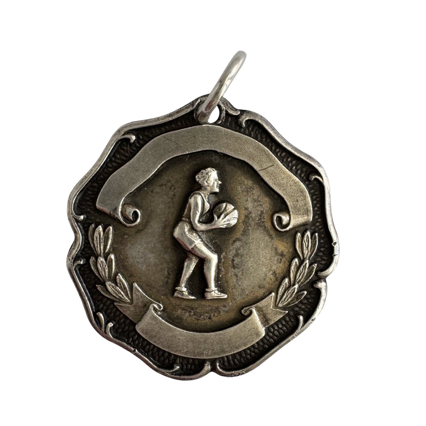 V I N T A G E / shoot for it / sterling silver medal with basketball figure / a pendant