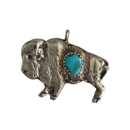 V I N T A G E // unified strength / sterling silver and turquoise bison / a pendant