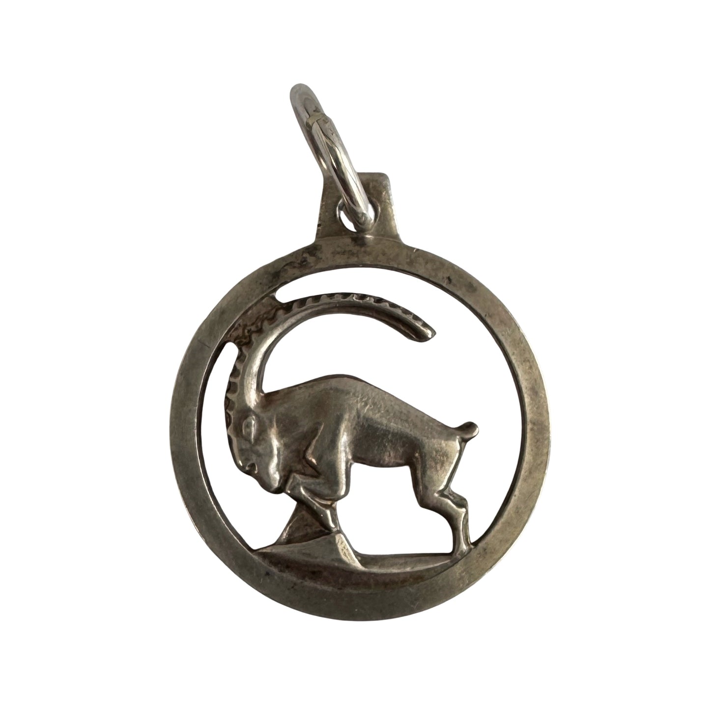 V I N T A G E // Capricorn readiness / sterling silver long horn goat ready to ram / a pendant