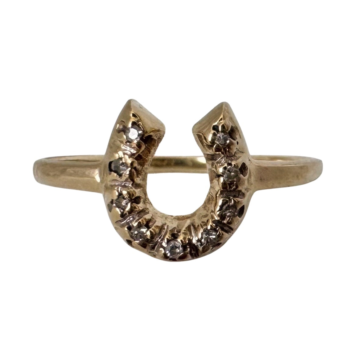 V I N T A G E // full of luck / 10k yellow gold horseshoe ring with diamonds / almost size 4.5