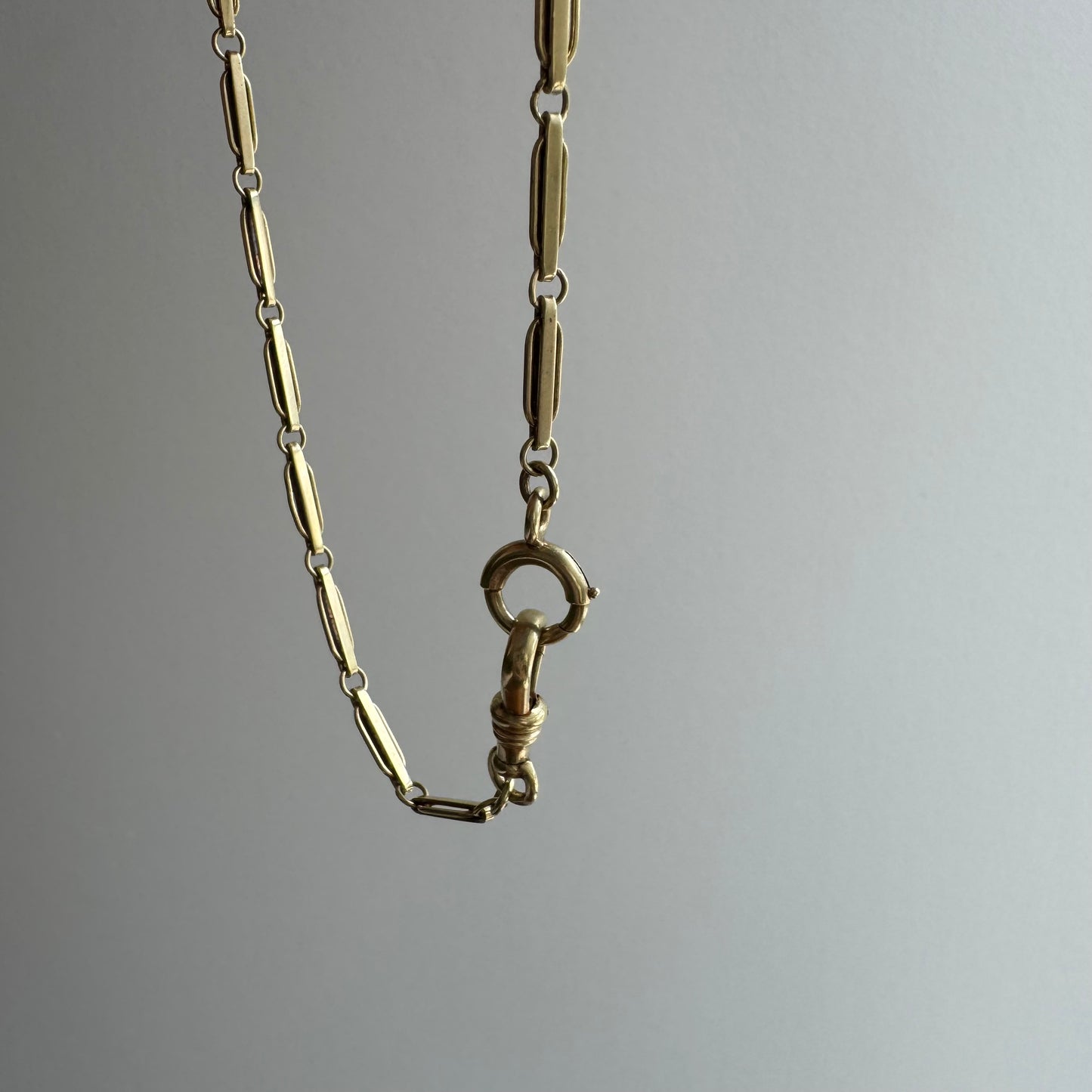 A N T I Q U E // blue hue / 14k yellow gold flat fancy link pocket watch chain / 13.5", 9.1g
