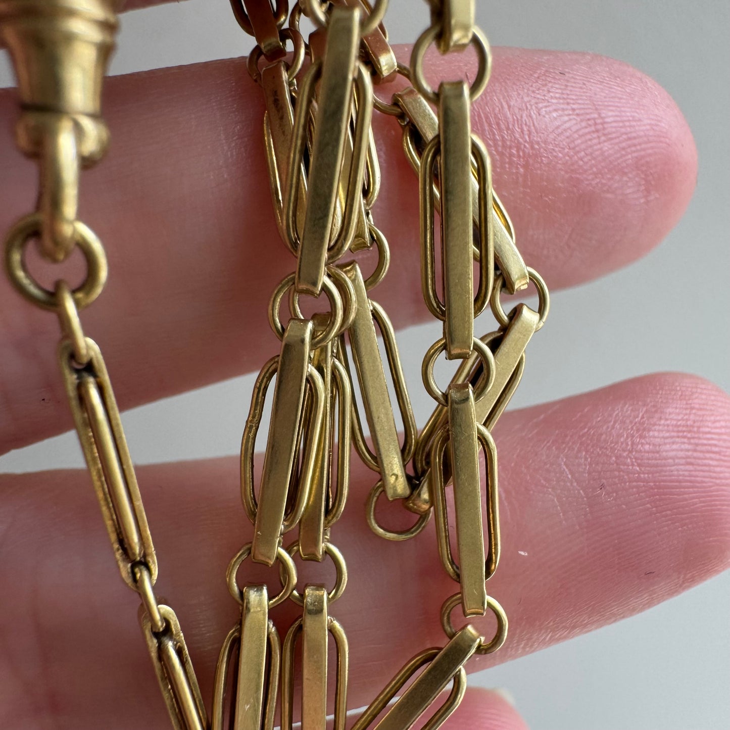 A N T I Q U E // blue hue / 14k yellow gold flat fancy link pocket watch chain / 13.5", 9.1g