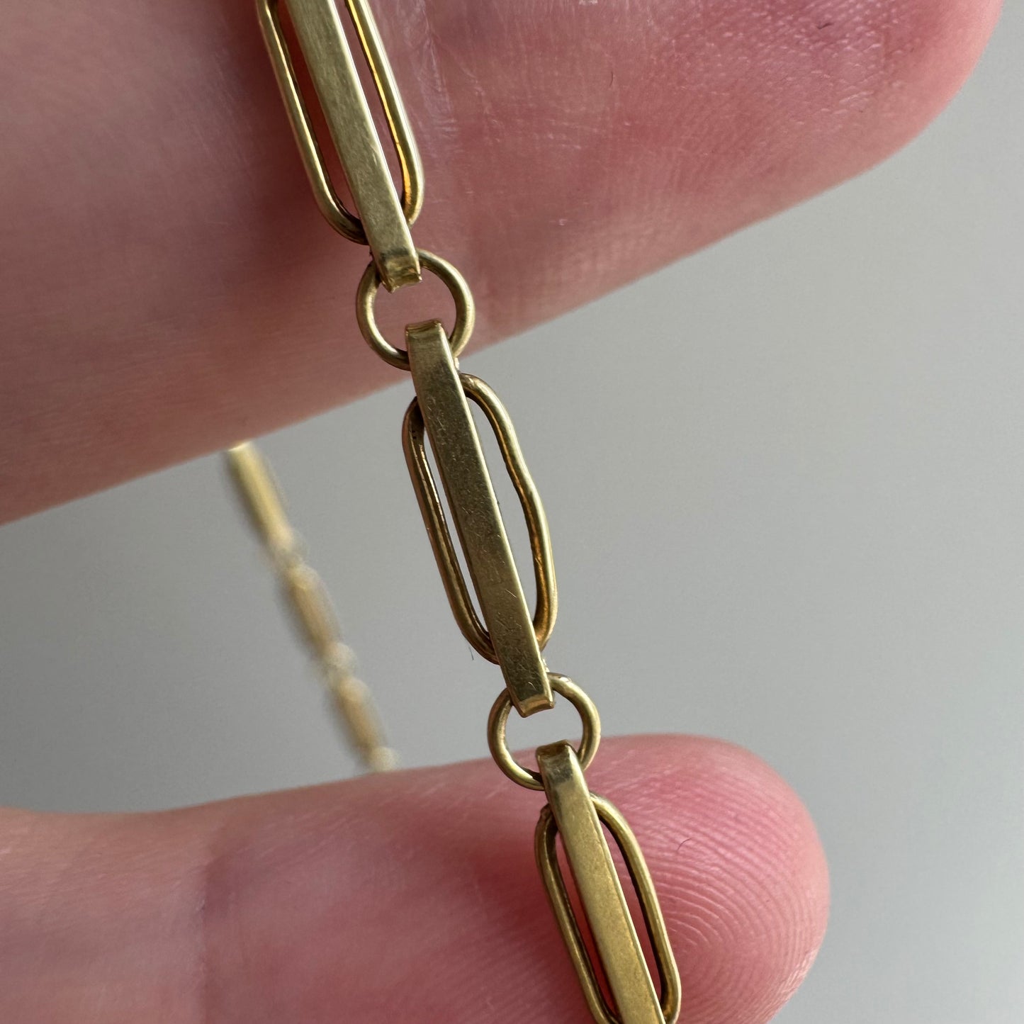 A N T I Q U E // blue hue / 14k yellow gold flat fancy link pocket watch chain / 13.5", 9.1g
