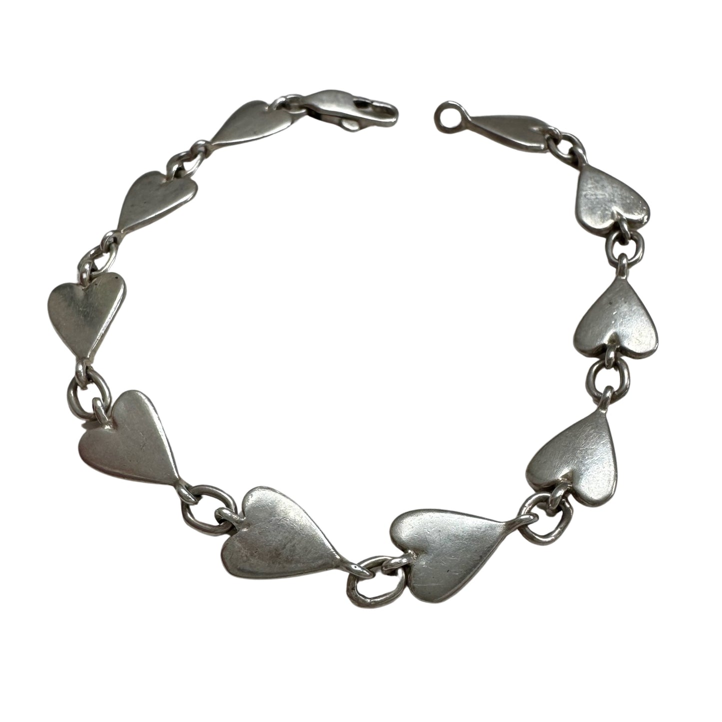 V I N T A G E // string of hearts / sterling silver heart link bracelet / 7", 9g