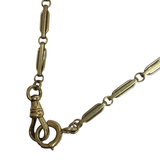 A N T I Q U E // blue hue / 14k yellow gold flat fancy link pocket watch chain / 13.5", 9.1g