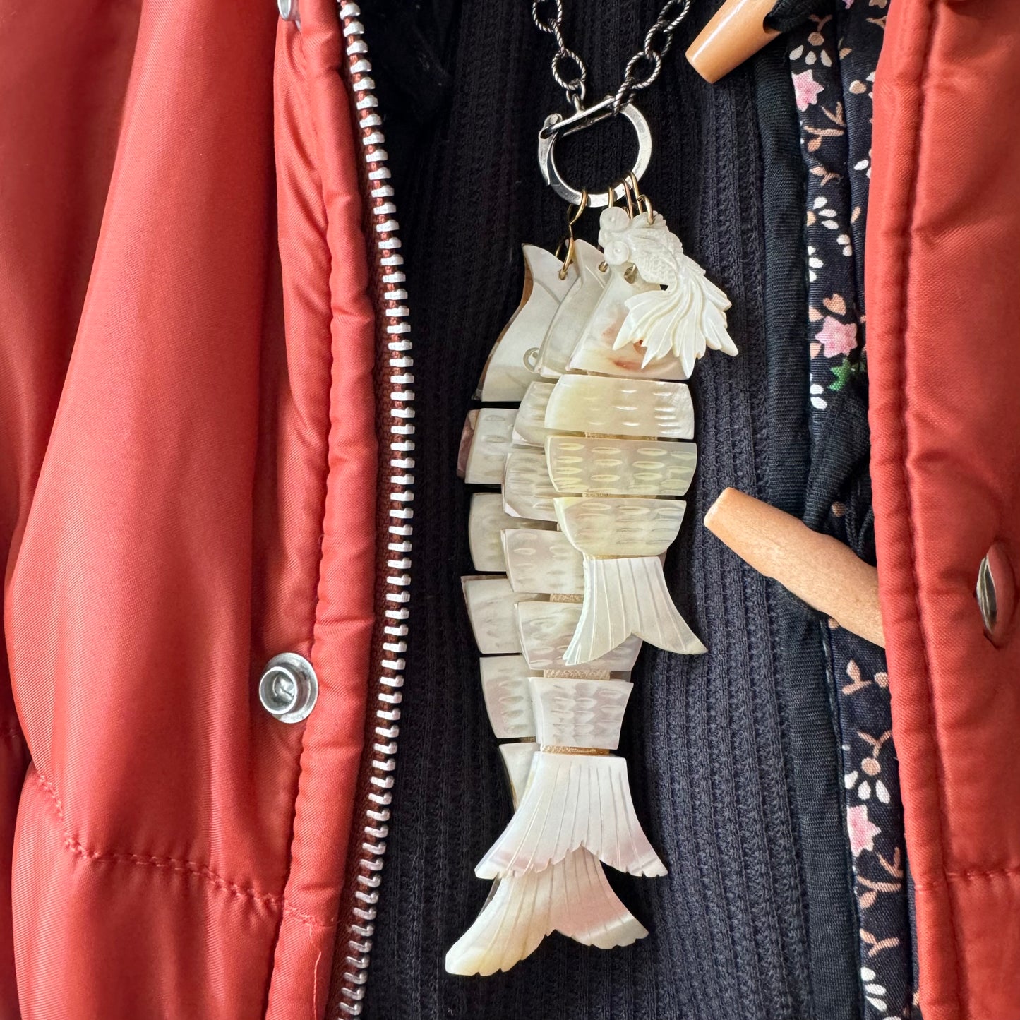 V I N T A G E // lucky fish / carved mother of pearl fish with 14k yellow gold bail / a pendant