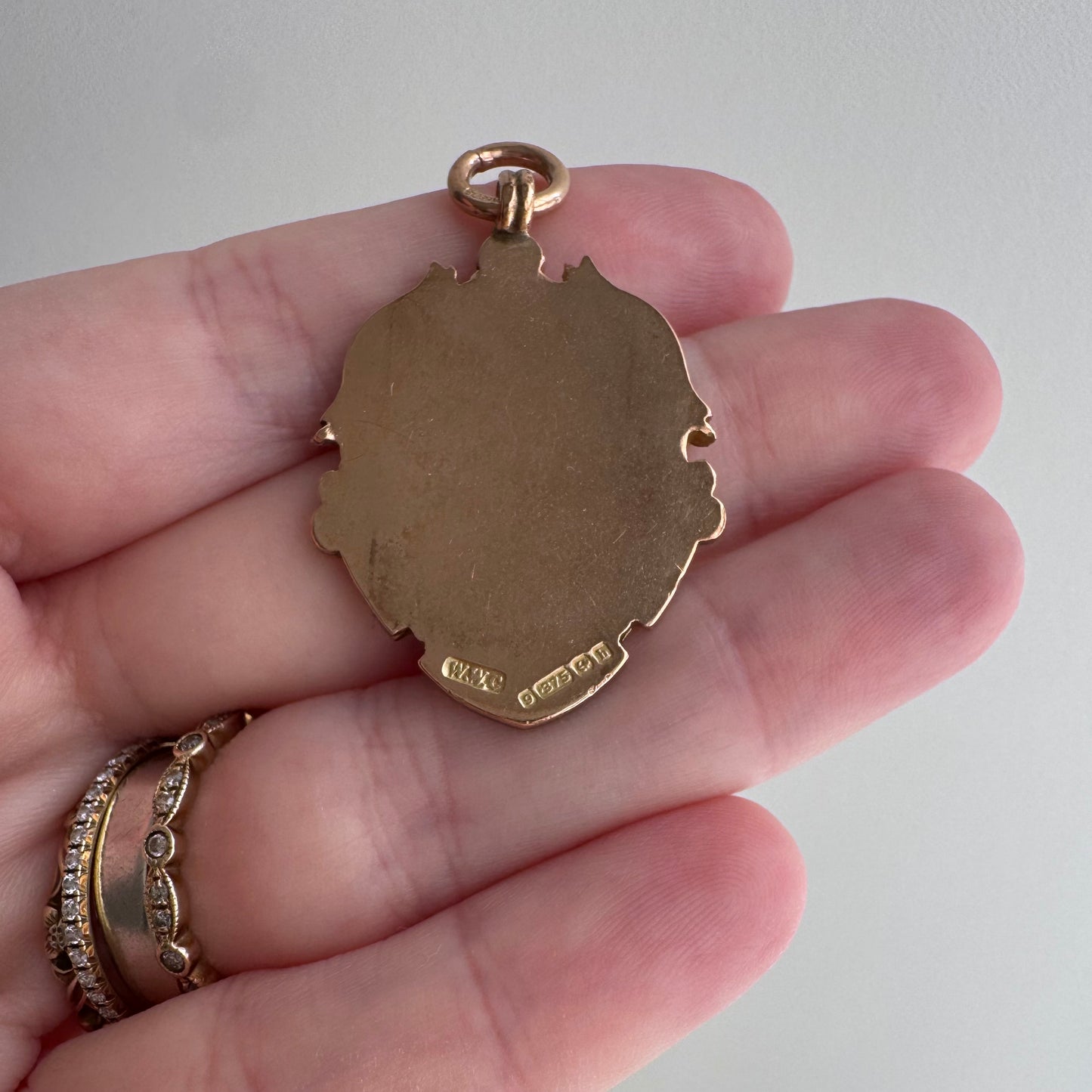 reimagined A N T I Q U E // kitty shield / 9k rosy antique fob medal with new cat face engraving / a medal or pendant