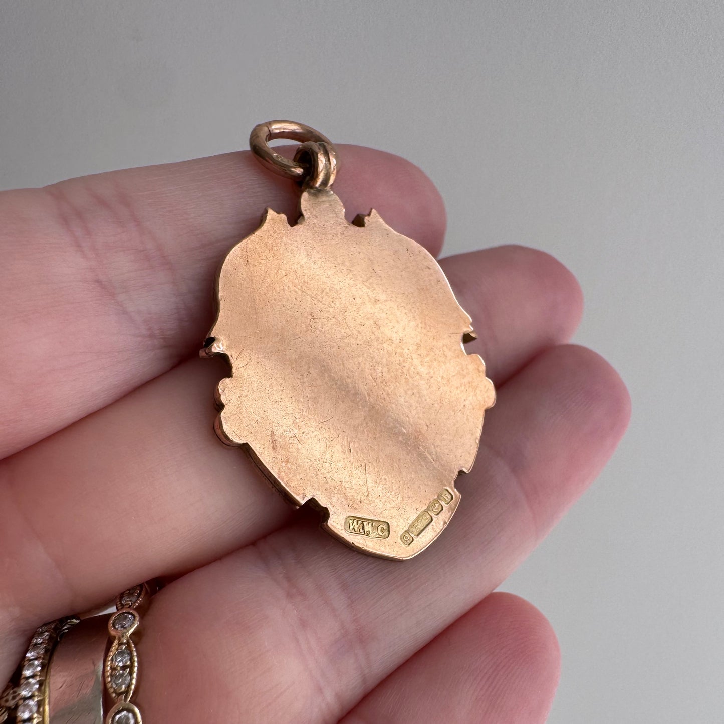 reimagined A N T I Q U E // kitty shield / 9k rosy antique fob medal with new cat face engraving / a medal or pendant