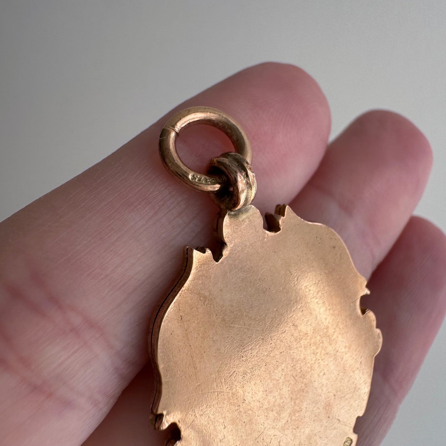 reimagined A N T I Q U E // kitty shield / 9k rosy antique fob medal with new cat face engraving / a medal or pendant