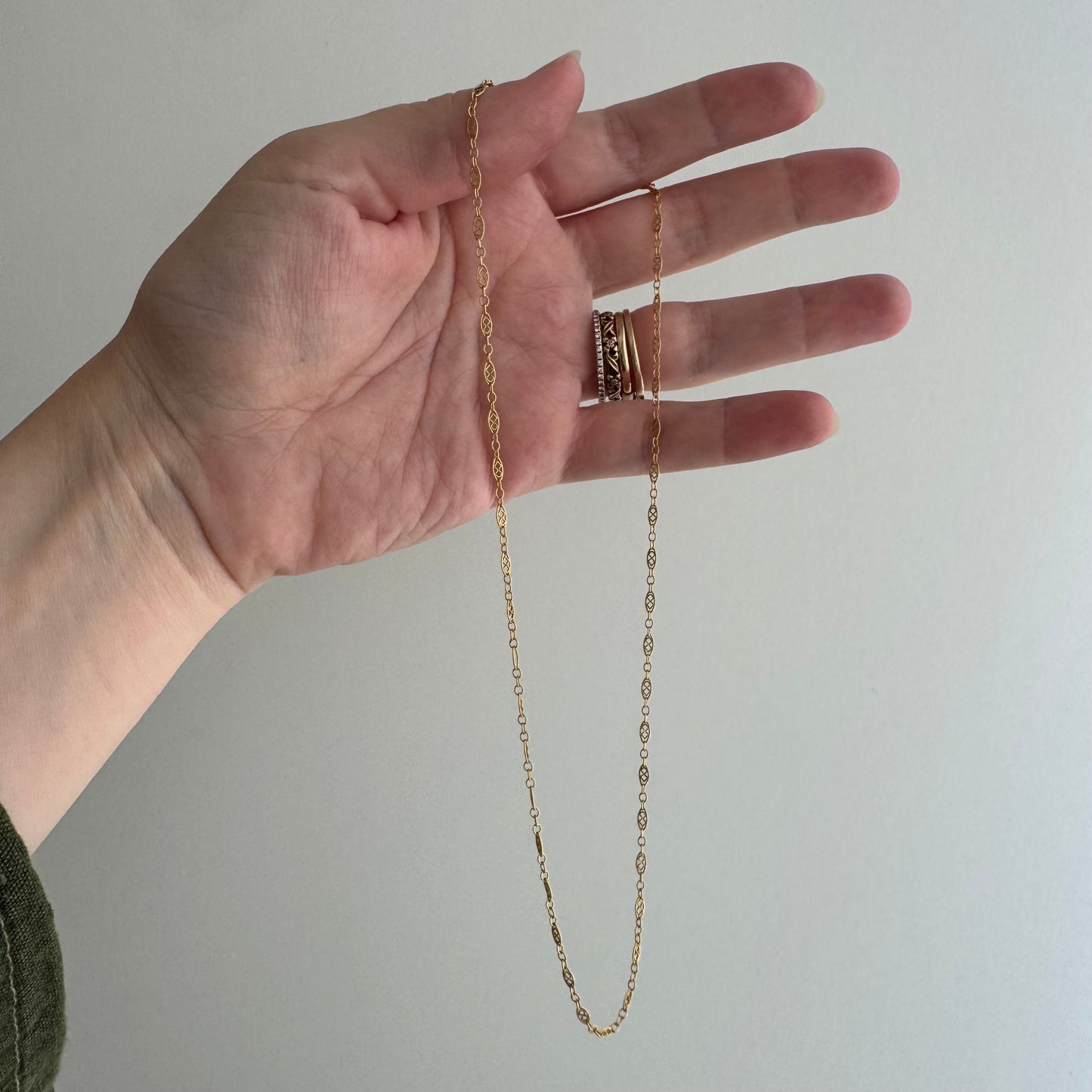 V I N T A G E // lace links / 14k yellow gold filigree link necklace chain / 16", 1.7g