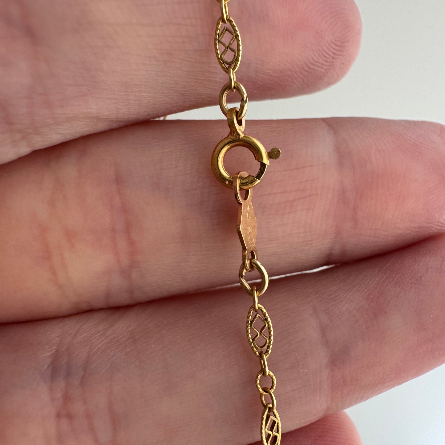 V I N T A G E // lace links / 14k yellow gold filigree link necklace chain / 16", 1.7g