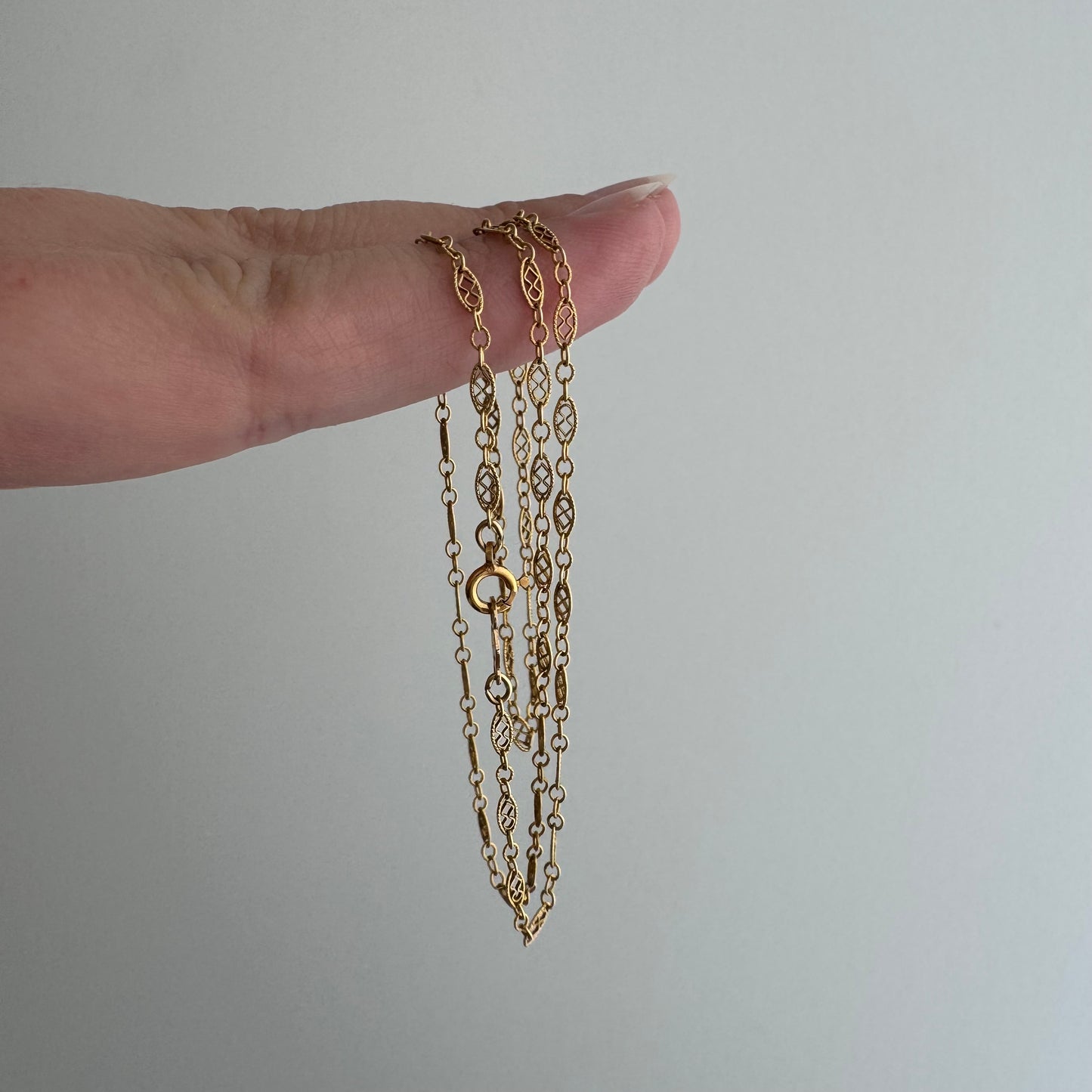V I N T A G E // lace links / 14k yellow gold filigree link necklace chain / 16", 1.7g