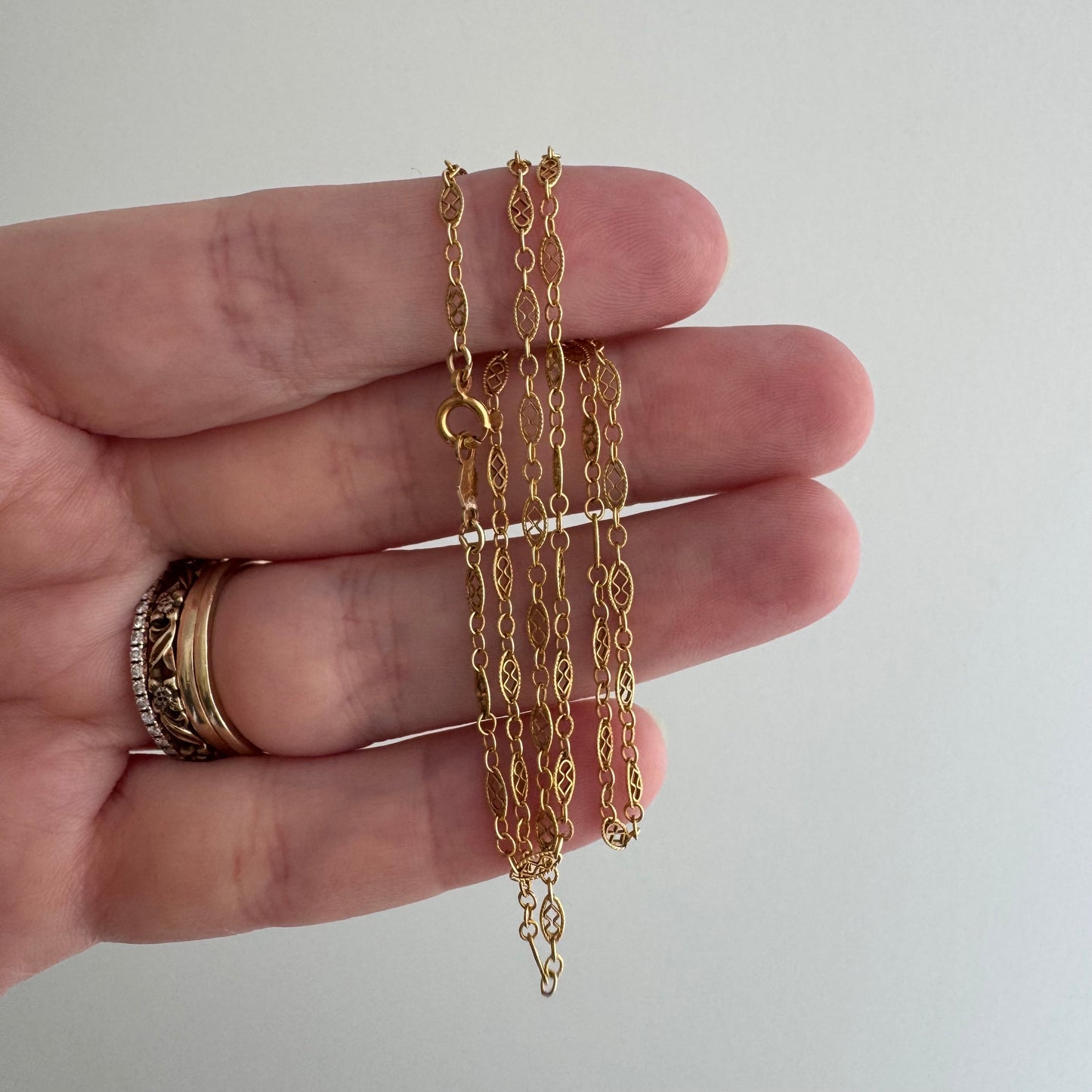 V I N T A G E // lace links / 14k yellow gold filigree link necklace chain / 16", 1.7g