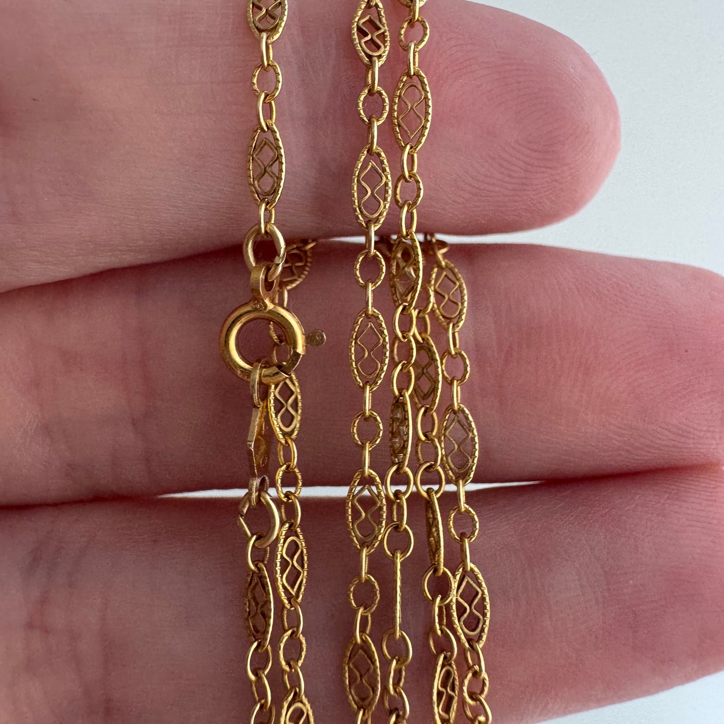 V I N T A G E // lace links / 14k yellow gold filigree link necklace chain / 16", 1.7g