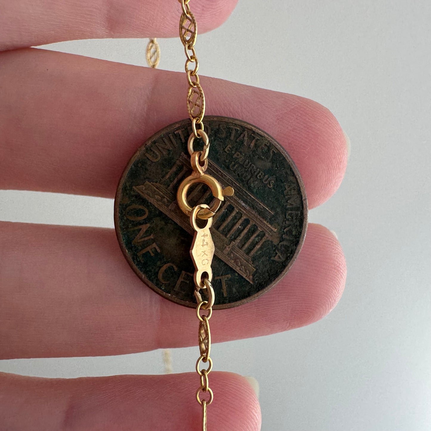 V I N T A G E // lace links / 14k yellow gold filigree link necklace chain / 16", 1.7g