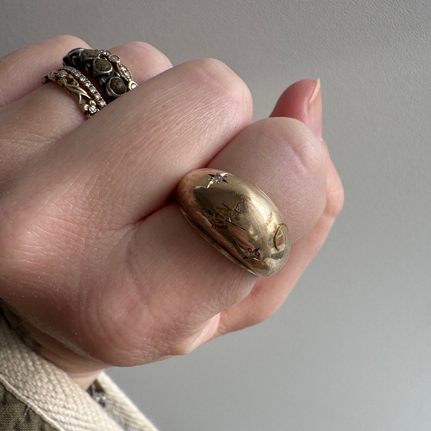 reimagined V I N T A G E // the best witch bombe / 10k and diamond witch dome ring / size 8+