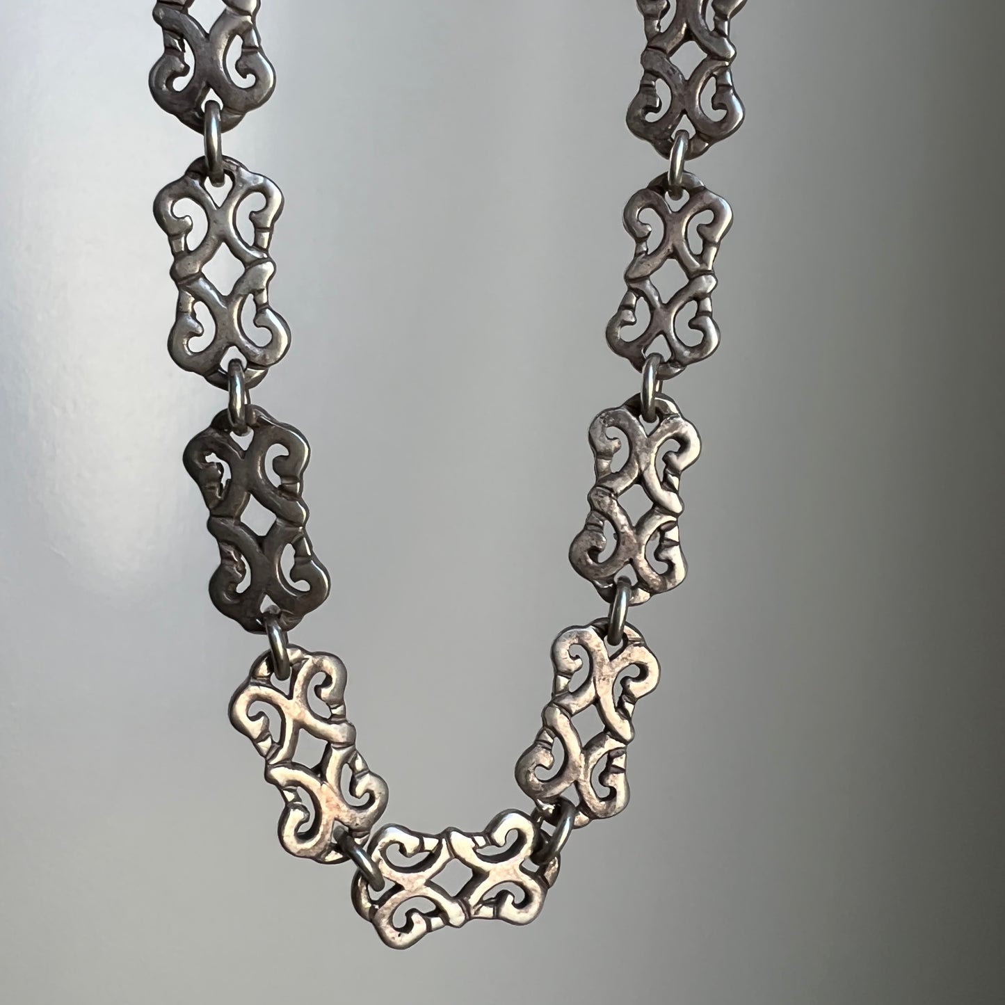 V I N T A G E // lace links / sterling silver fancy ornate filigree link necklace / 18.25", 25g