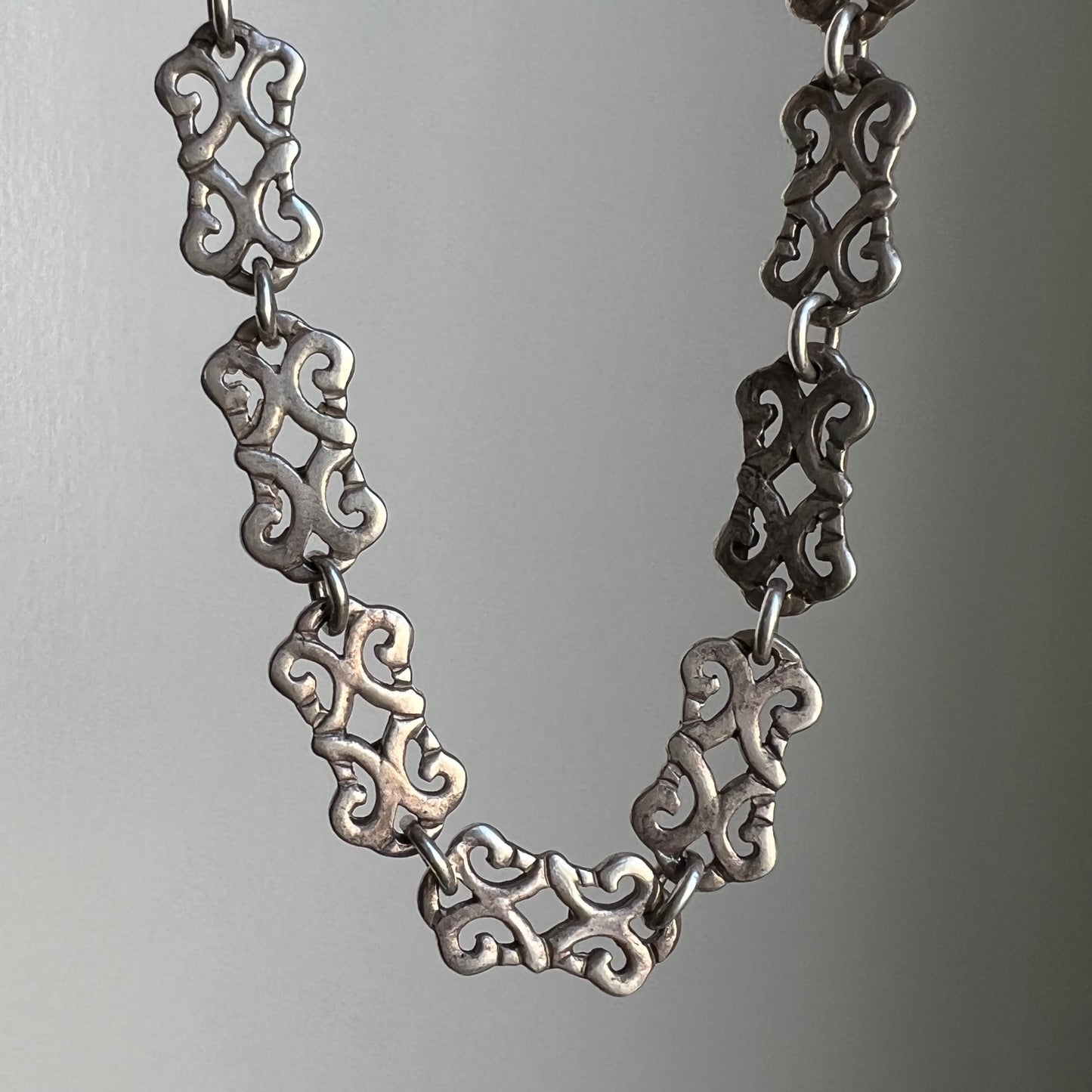 V I N T A G E // lace links / sterling silver fancy ornate filigree link necklace / 18.25", 25g