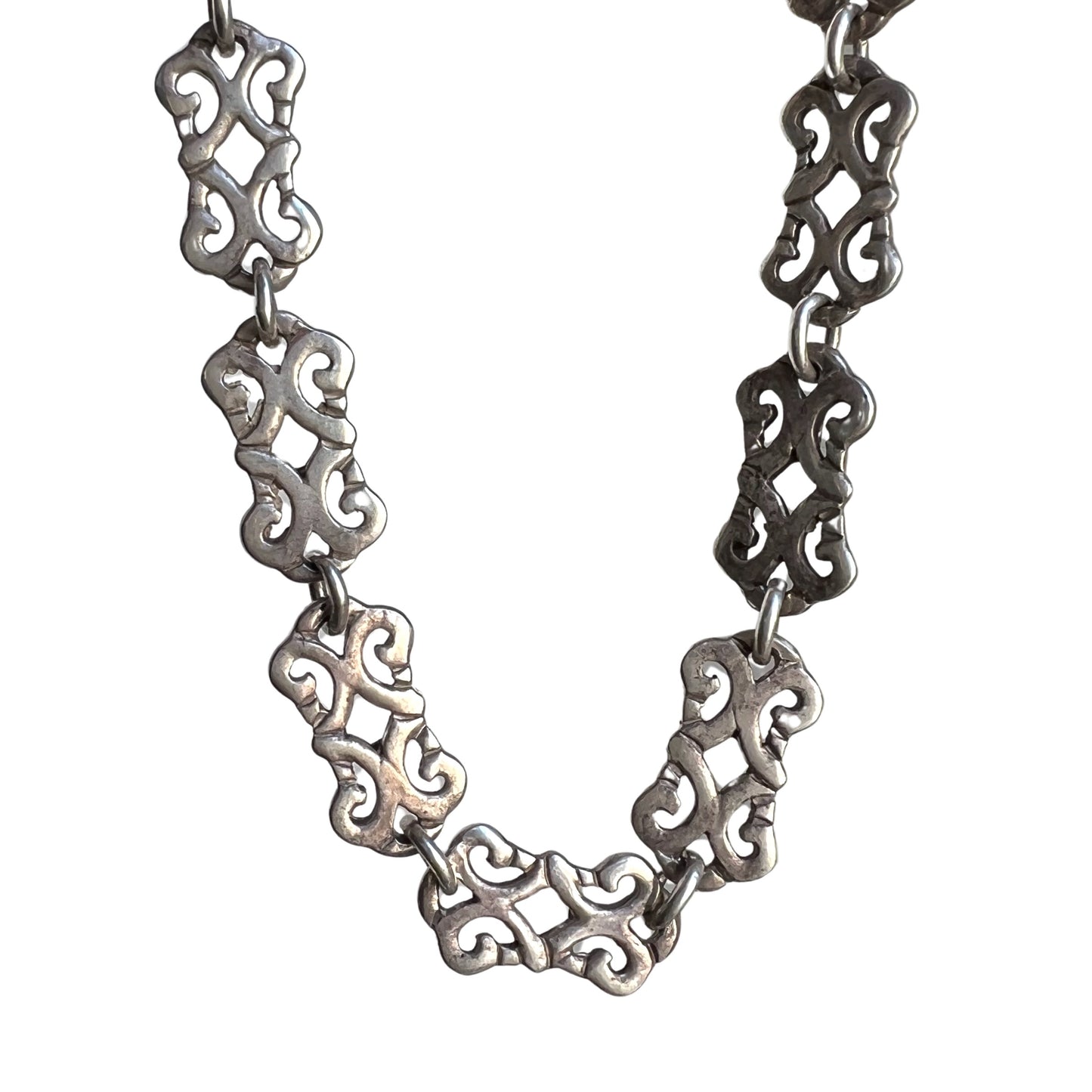 V I N T A G E // lace links / sterling silver fancy ornate filigree link necklace / 18.25", 25g