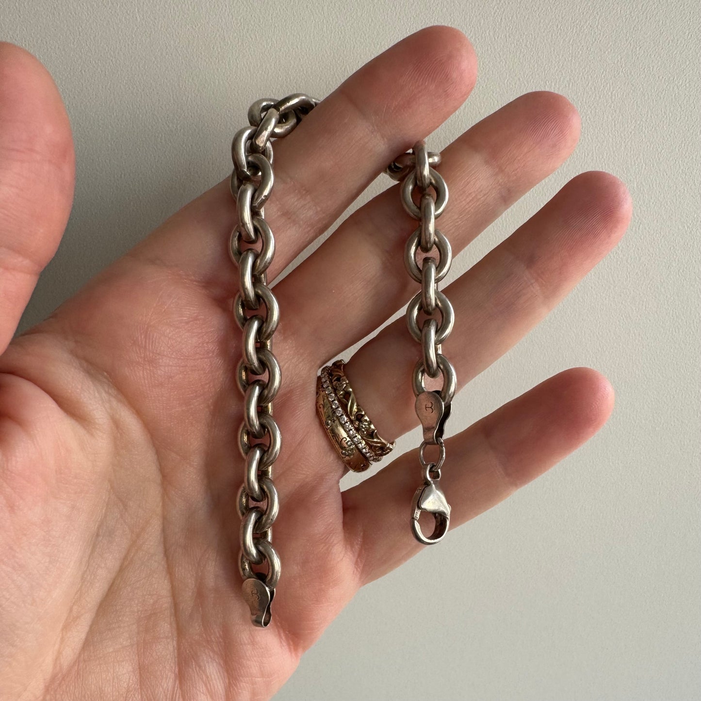 V I N T A G E // chunky cable / sterling silver chunky cable chain bracelet / 7", 23g