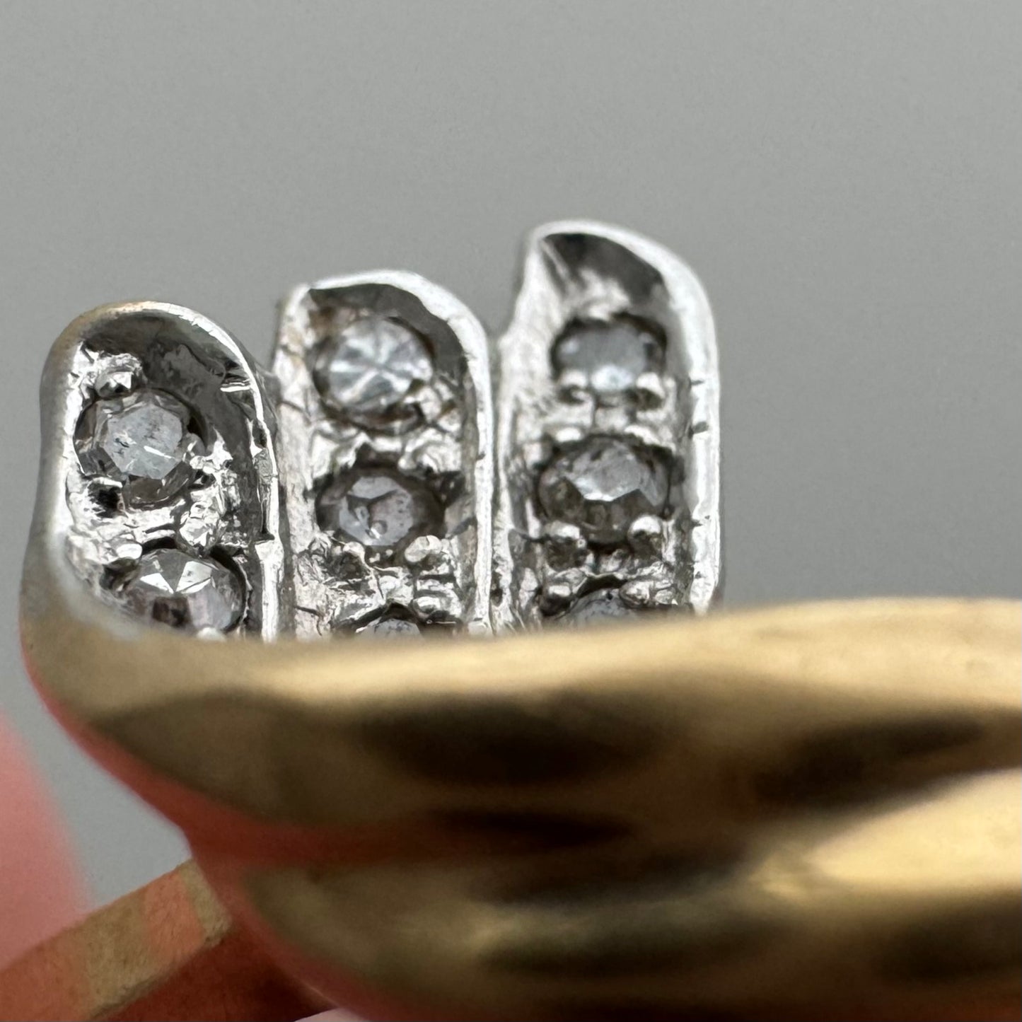 V I N T A G E // swan stacker / 10k yellow and white gold fancy stacker with melee diamonds / size 4.75