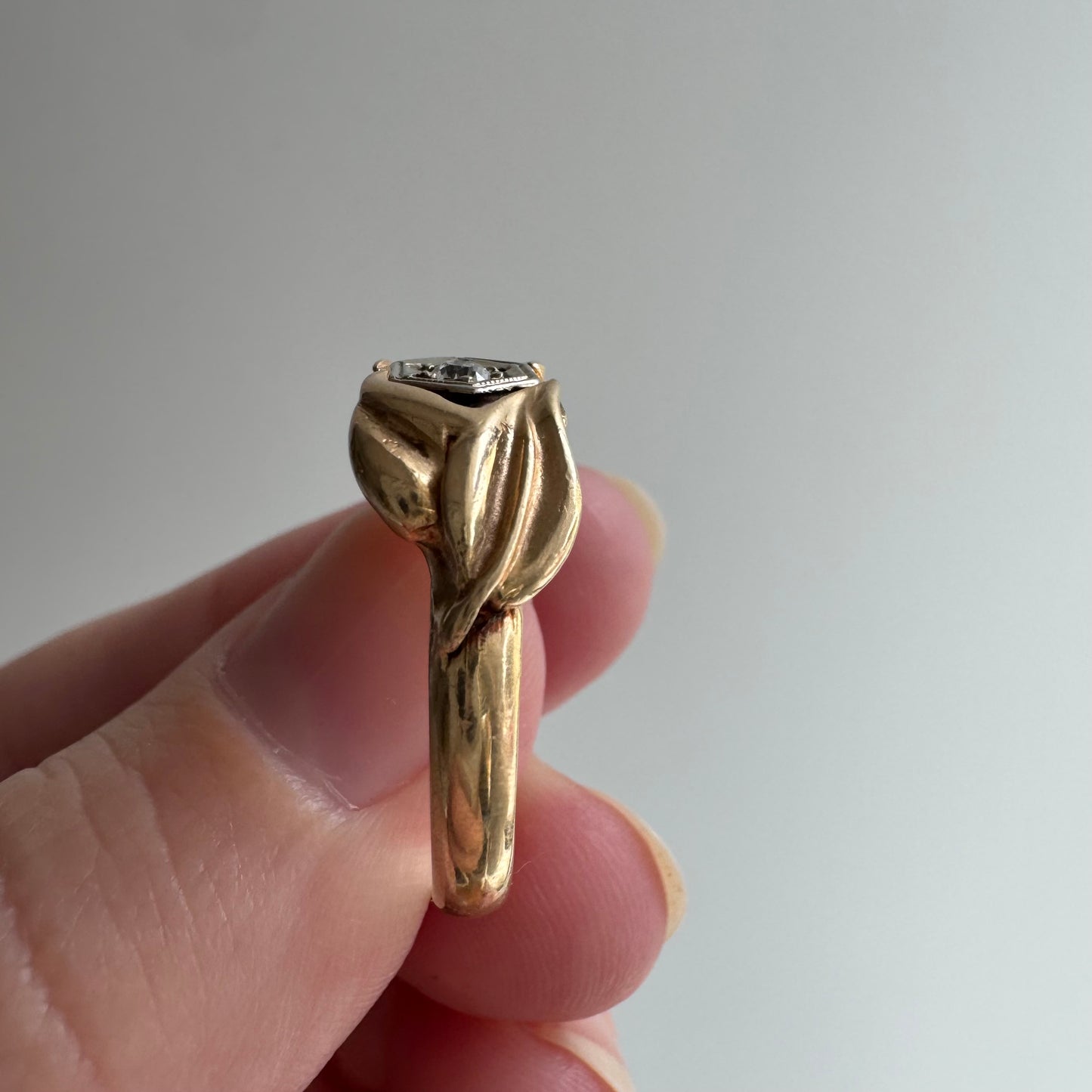 V I N T A G E // hexagonal bloom / 14k mid century one of a kind stick pin ring / size 7