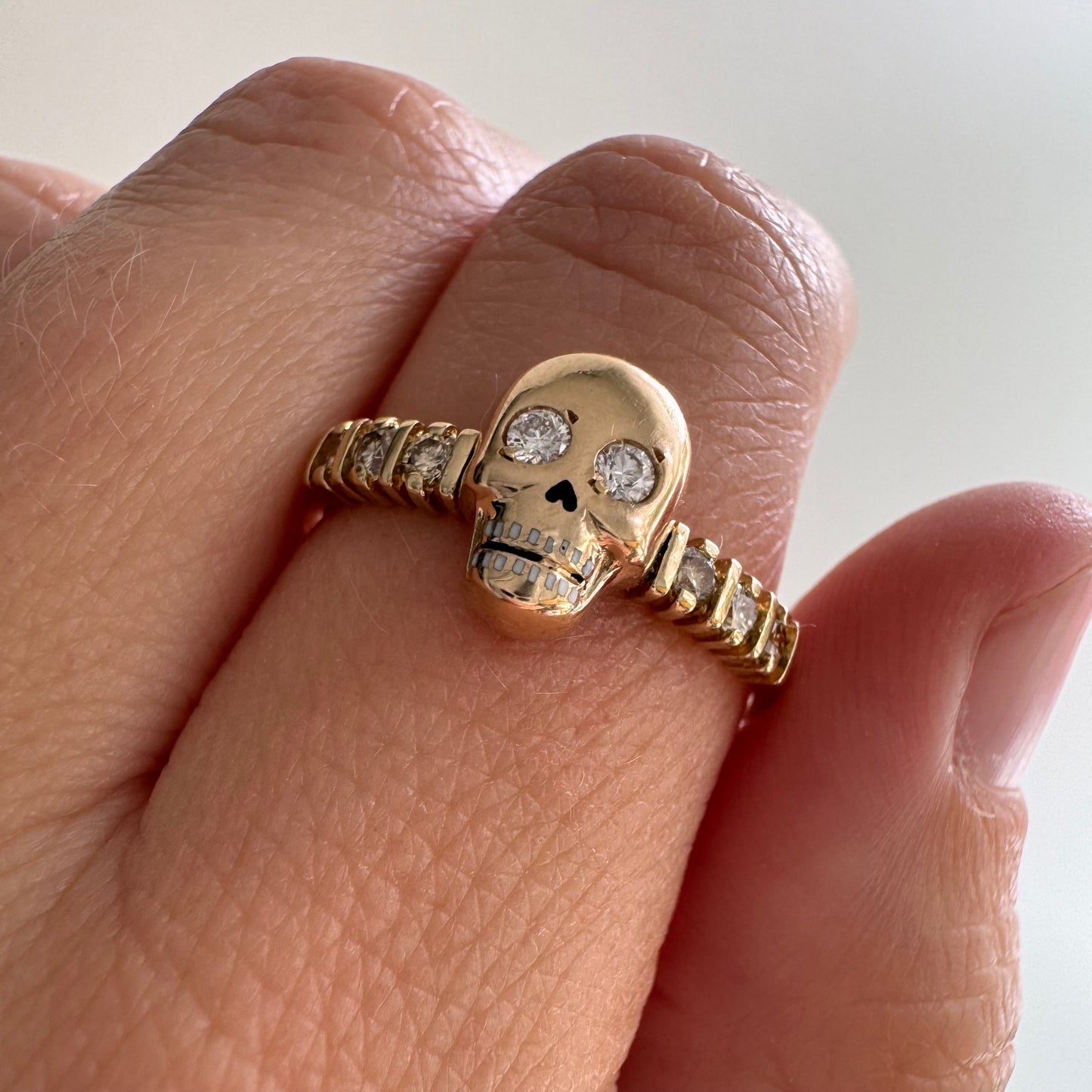 reimagined V I N T A G E // memento mori / 14k + 10k yellow gold and diamond ring / skull conversion ring / size 9.75 to 10