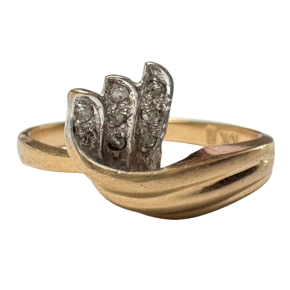 V I N T A G E // swan stacker / 10k yellow and white gold fancy stacker with melee diamonds / size 4.75