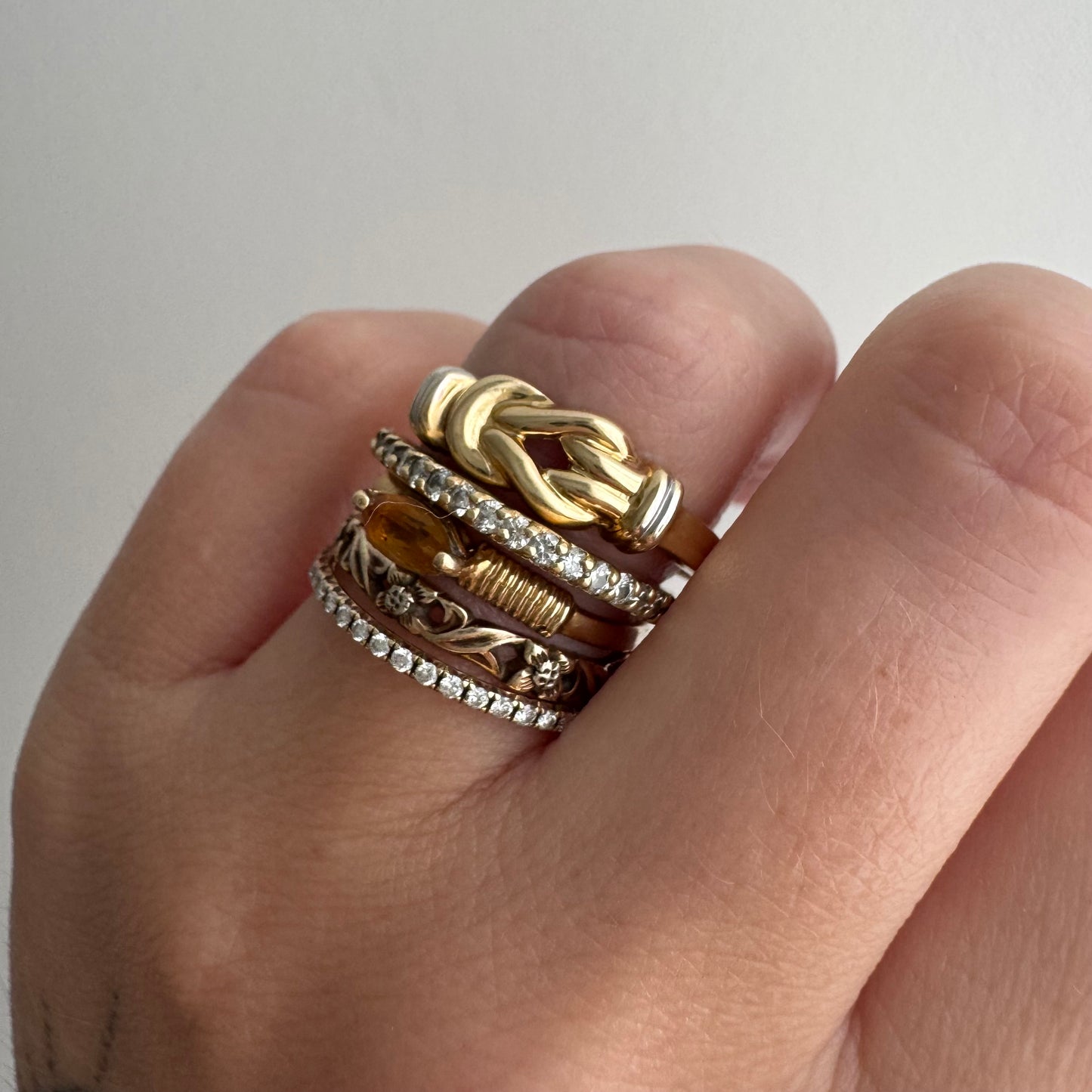 V I N T A G E // love link / 14k yellow and white gold love knot stacking band / size 7.25