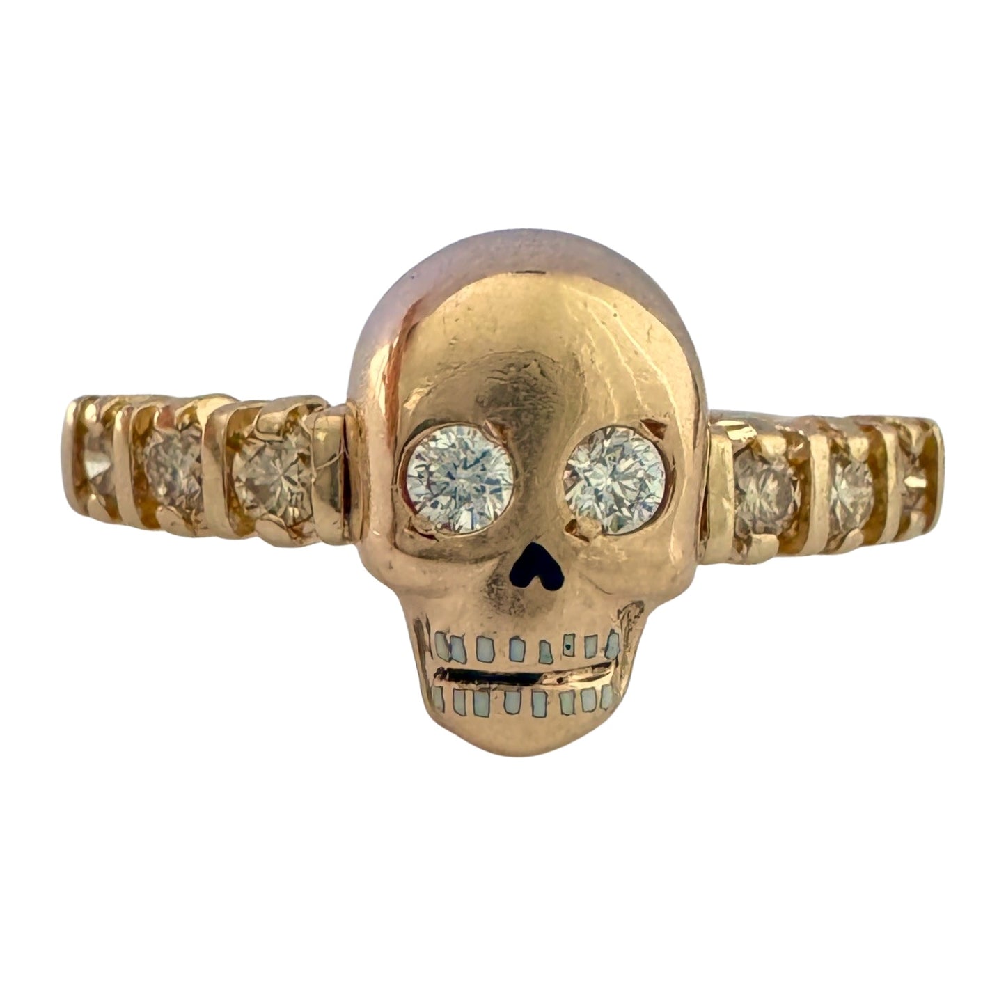 reimagined V I N T A G E // memento mori / 14k + 10k yellow gold and diamond ring / skull conversion ring / size 9.75 to 10