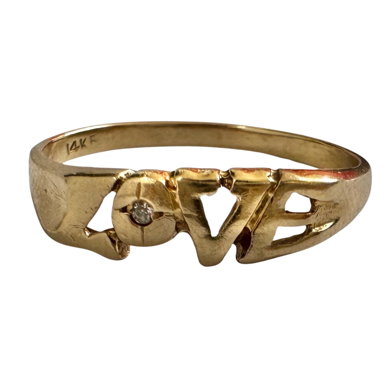 V I N T A G E // LOVE / 14k and diamond LOVE stacking ring / size 7.25