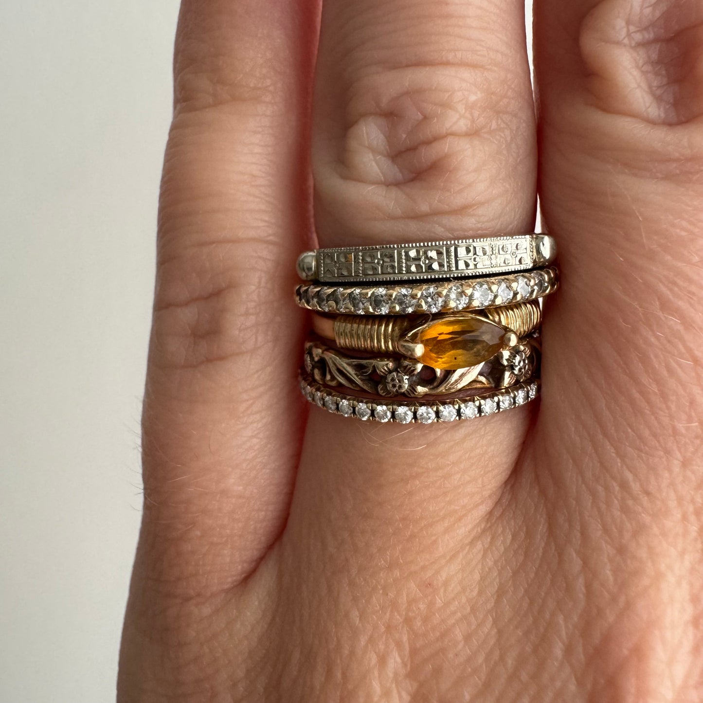 V I N T A G E // five blooms / 14k yellow and white gold embossed band / size 5.75+