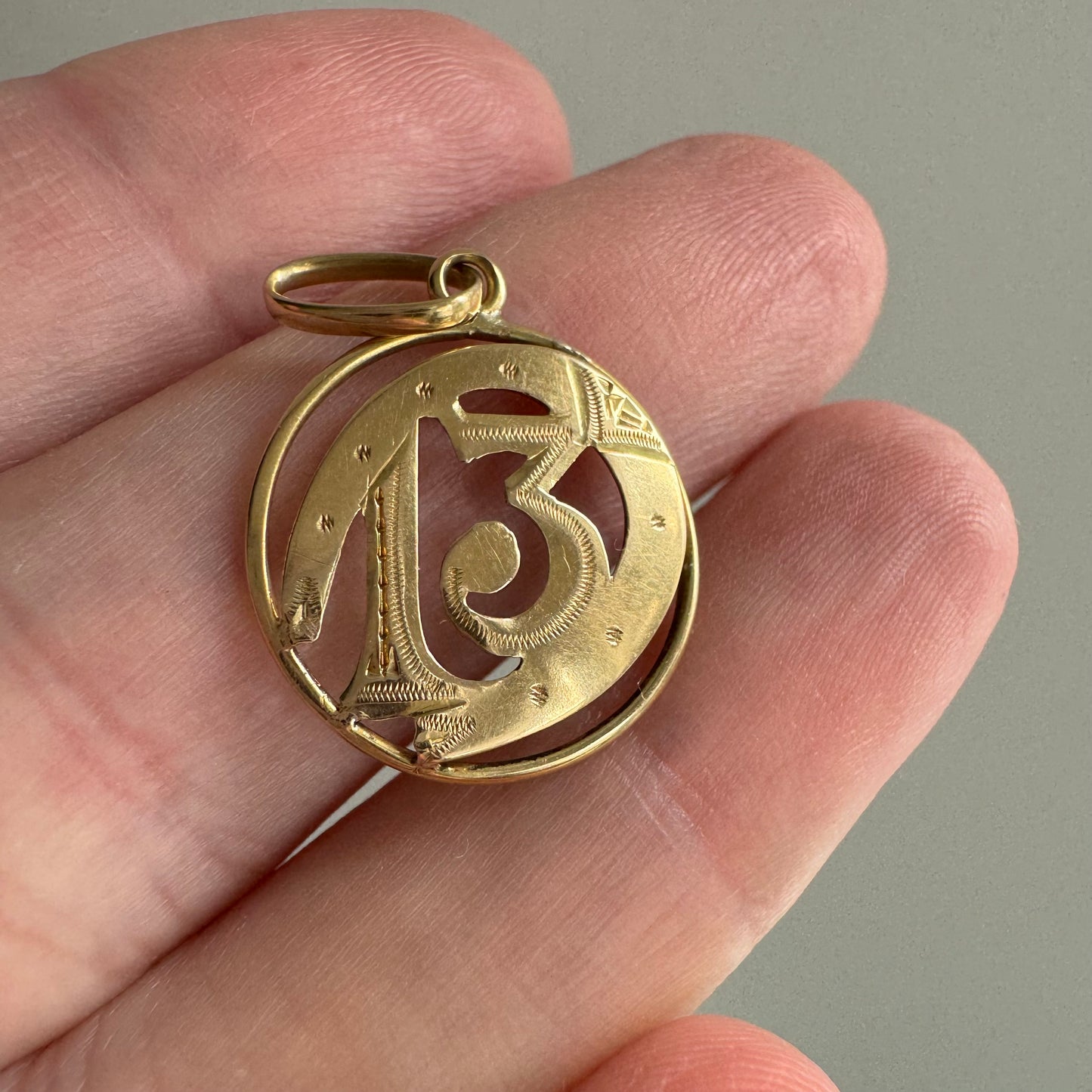 A N T I Q U E // lucky 13 / 18k yellow gold antique 13 and horseshoe / a pendant