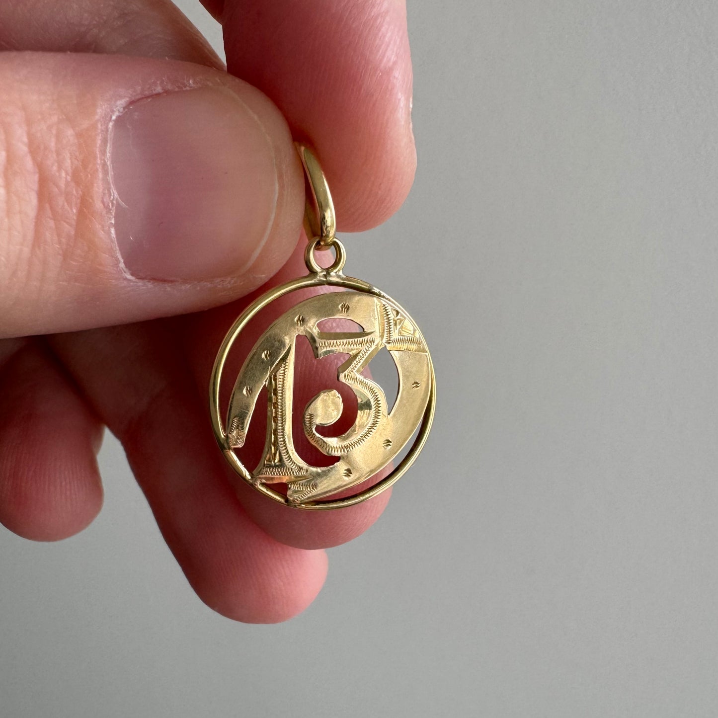 A N T I Q U E // lucky 13 / 18k yellow gold antique 13 and horseshoe / a pendant