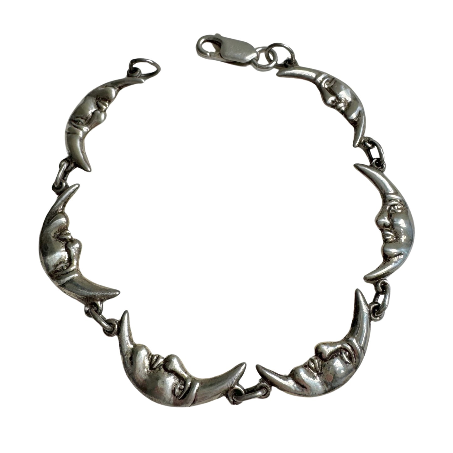 V I N T A G E // many moons / sterling silver crescent moon face link bracelet / 7.5", 8.9g