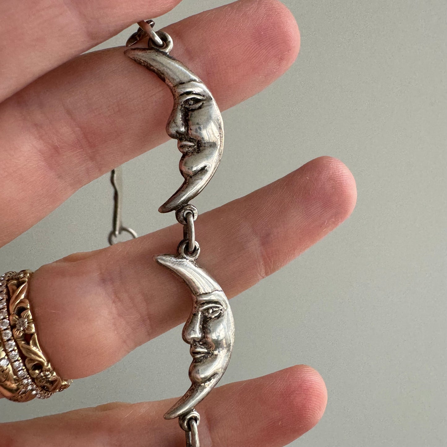 V I N T A G E // many moons / sterling silver crescent moon face link bracelet / 7.5", 8.9g