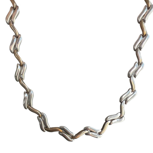 V I N T A G E // softest zig zag / sterling silver and brass collar necklace / 16", 45g