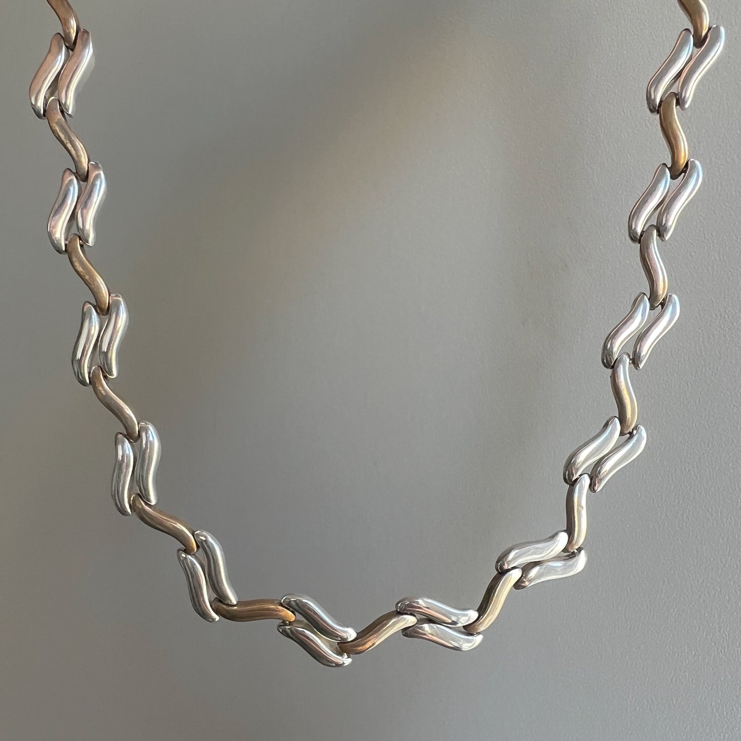 V I N T A G E // softest zig zag / sterling silver and brass collar necklace / 16", 45g