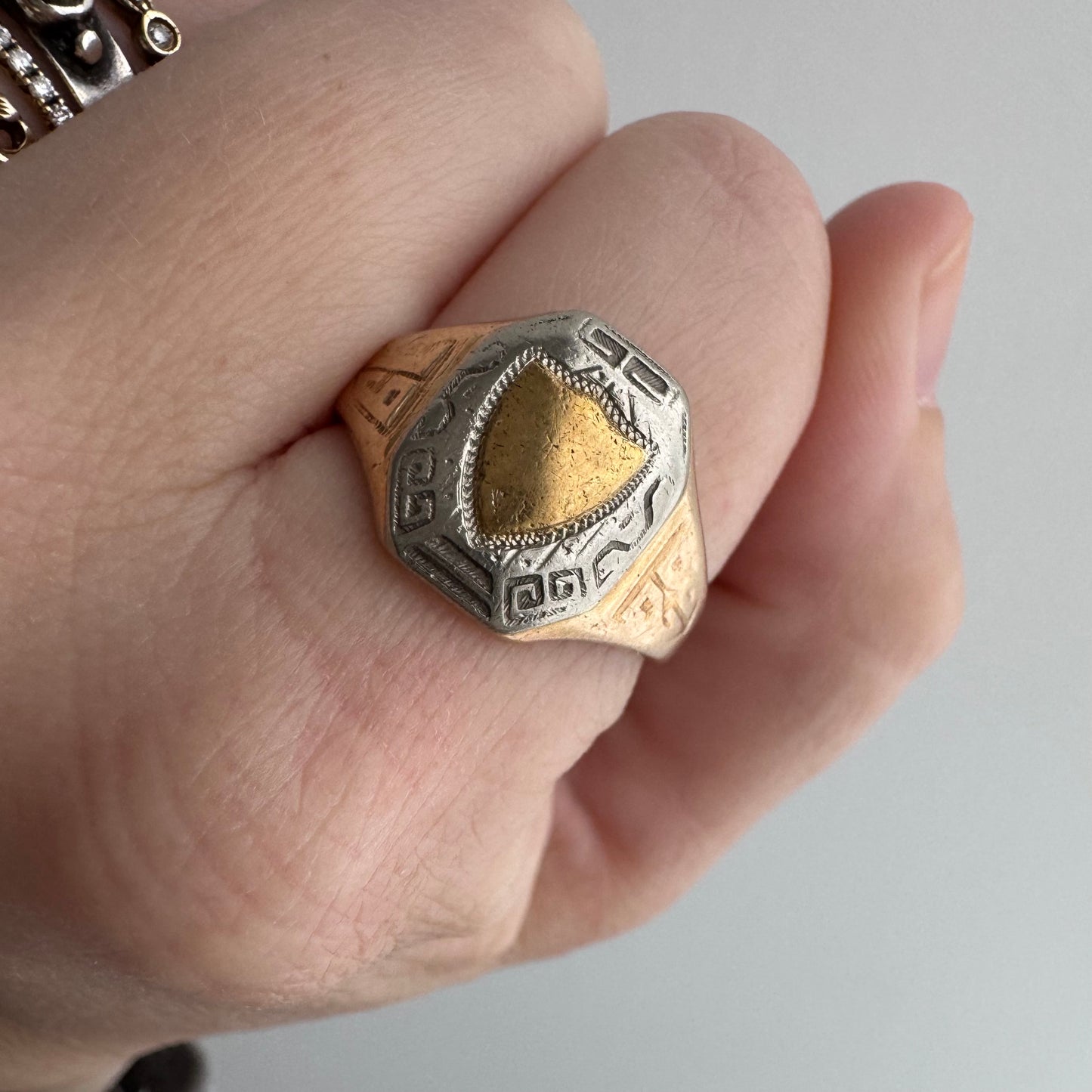 V I N T A G E // almost antique LGB Co / 10k yellow and white gold 1928 shield class ring / size 7.75