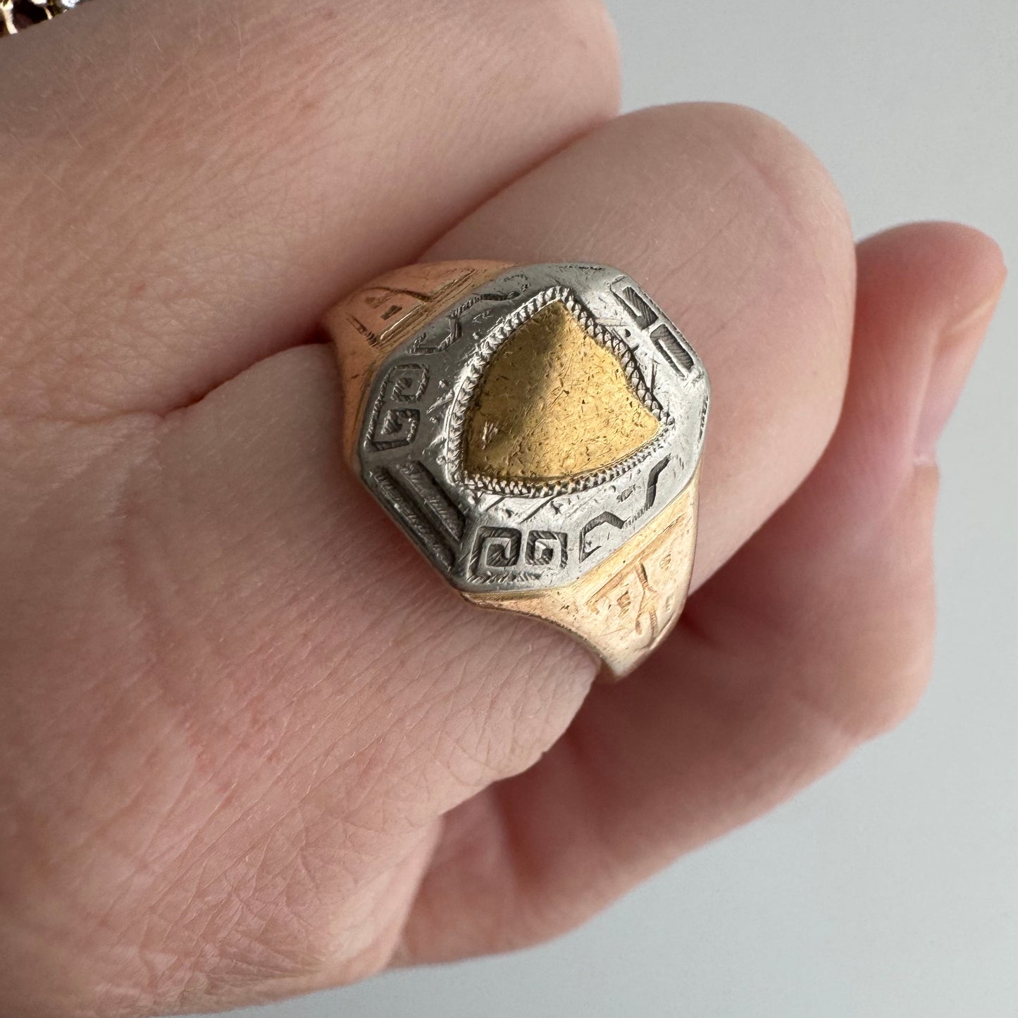 V I N T A G E // almost antique LGB Co / 10k yellow and white gold 1928 shield class ring / size 7.75