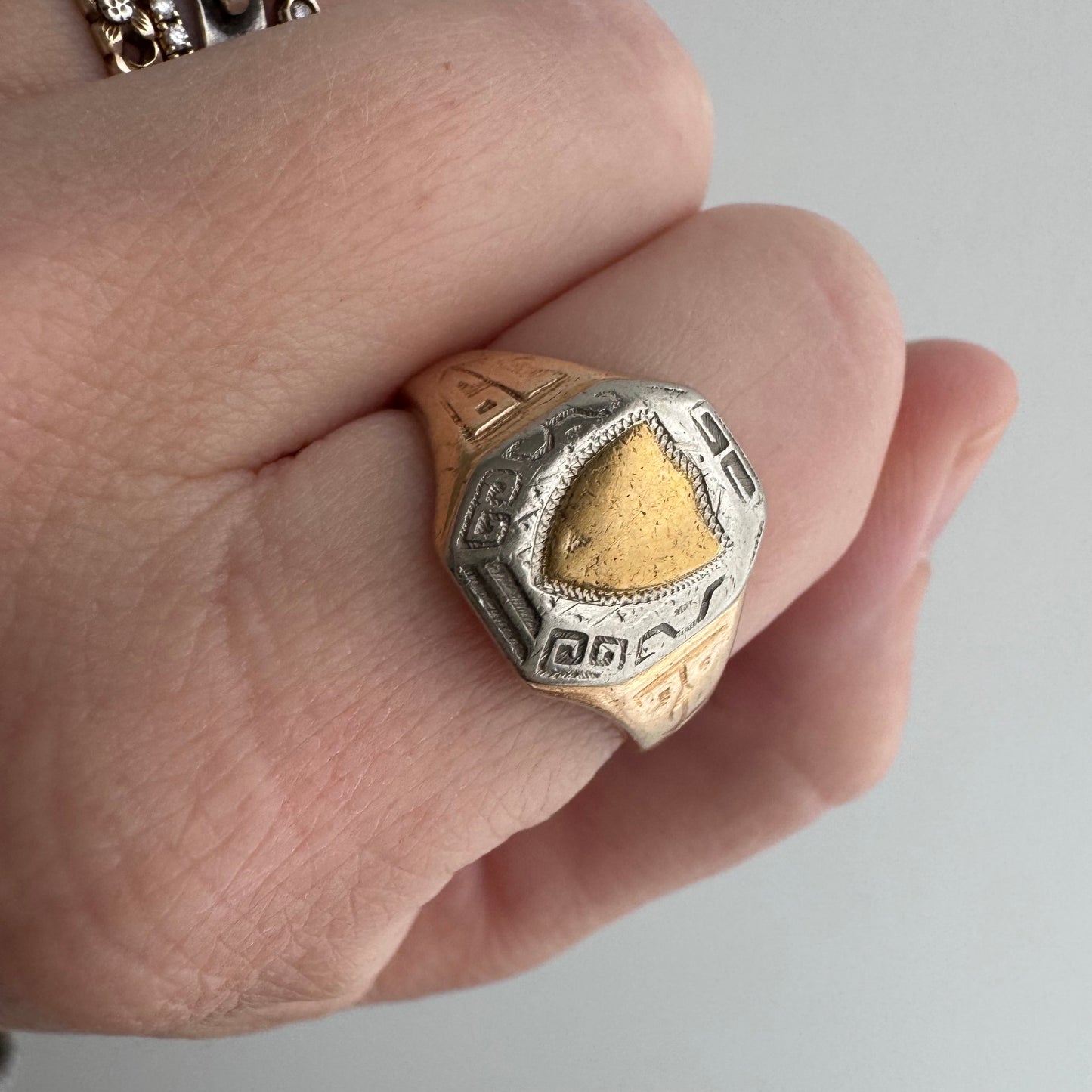 V I N T A G E // almost antique LGB Co / 10k yellow and white gold 1928 shield class ring / size 7.75