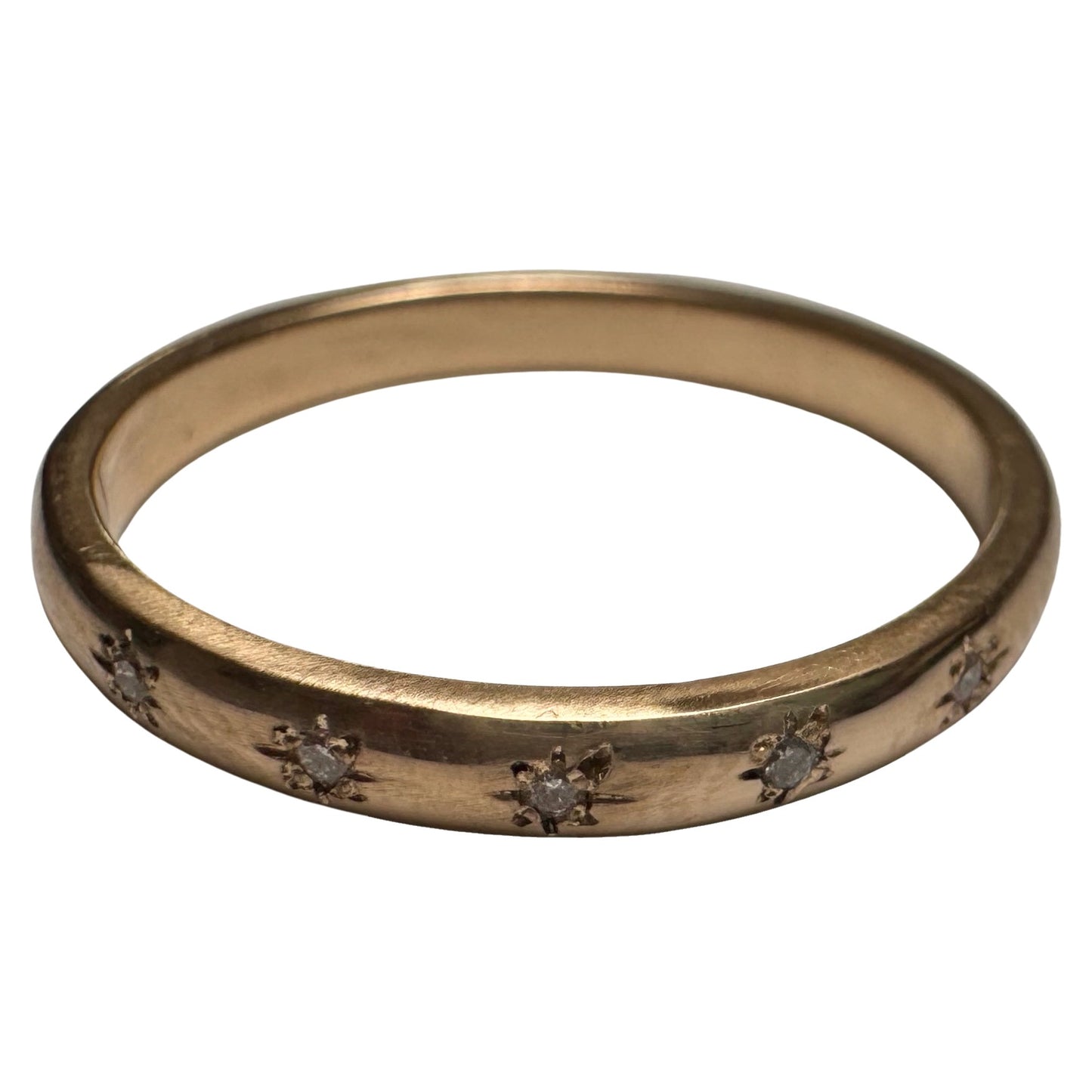 reimagined V I N T A G E // star story / rosy 14k plump pipe cut band with five new star-set diamonds / size 5.75