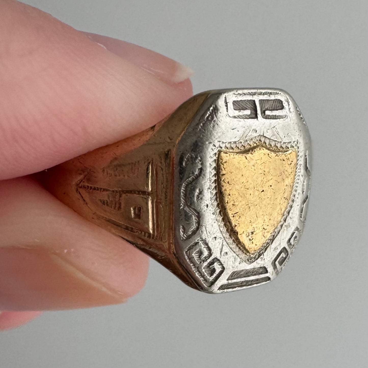 V I N T A G E // almost antique LGB Co / 10k yellow and white gold 1928 shield class ring / size 7.75