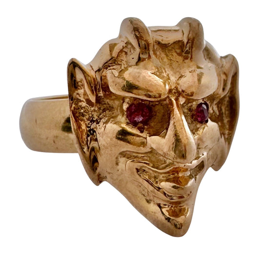 reimagined A N T I Q U E // trickster spirit / 14k and ruby devil face conversion ring / size 7ish