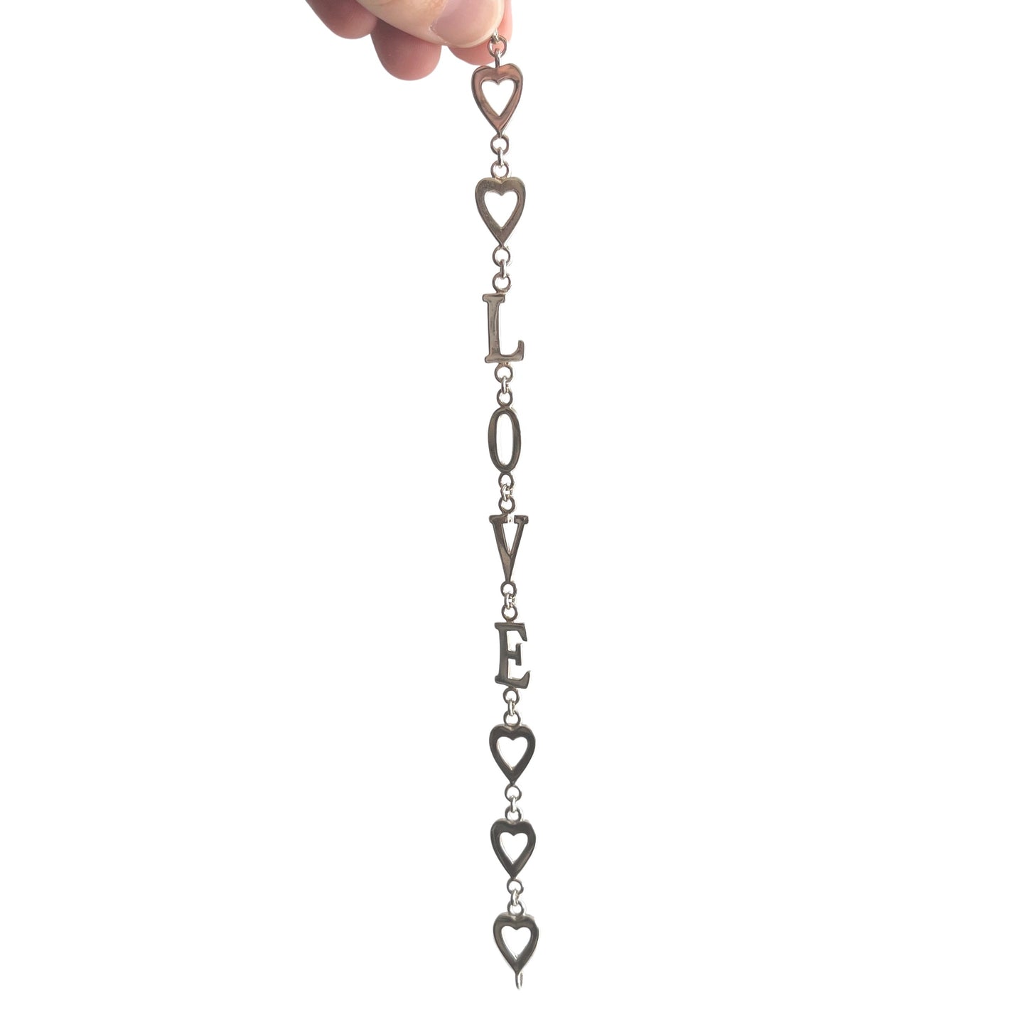 P R E - L O V E D // LOVE / sterling silver hearts and LOVE link bracelet / 7.5"