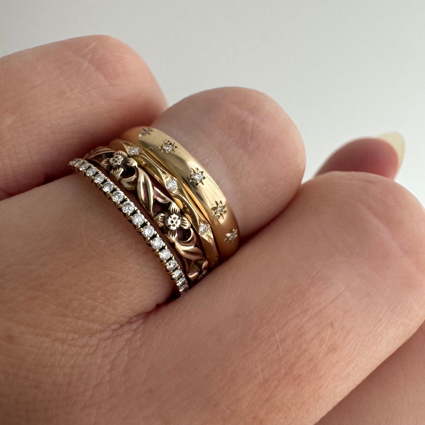 reimagined V I N T A G E // star story / 14k comfort fit band with five new star-set diamonds / size 5.25