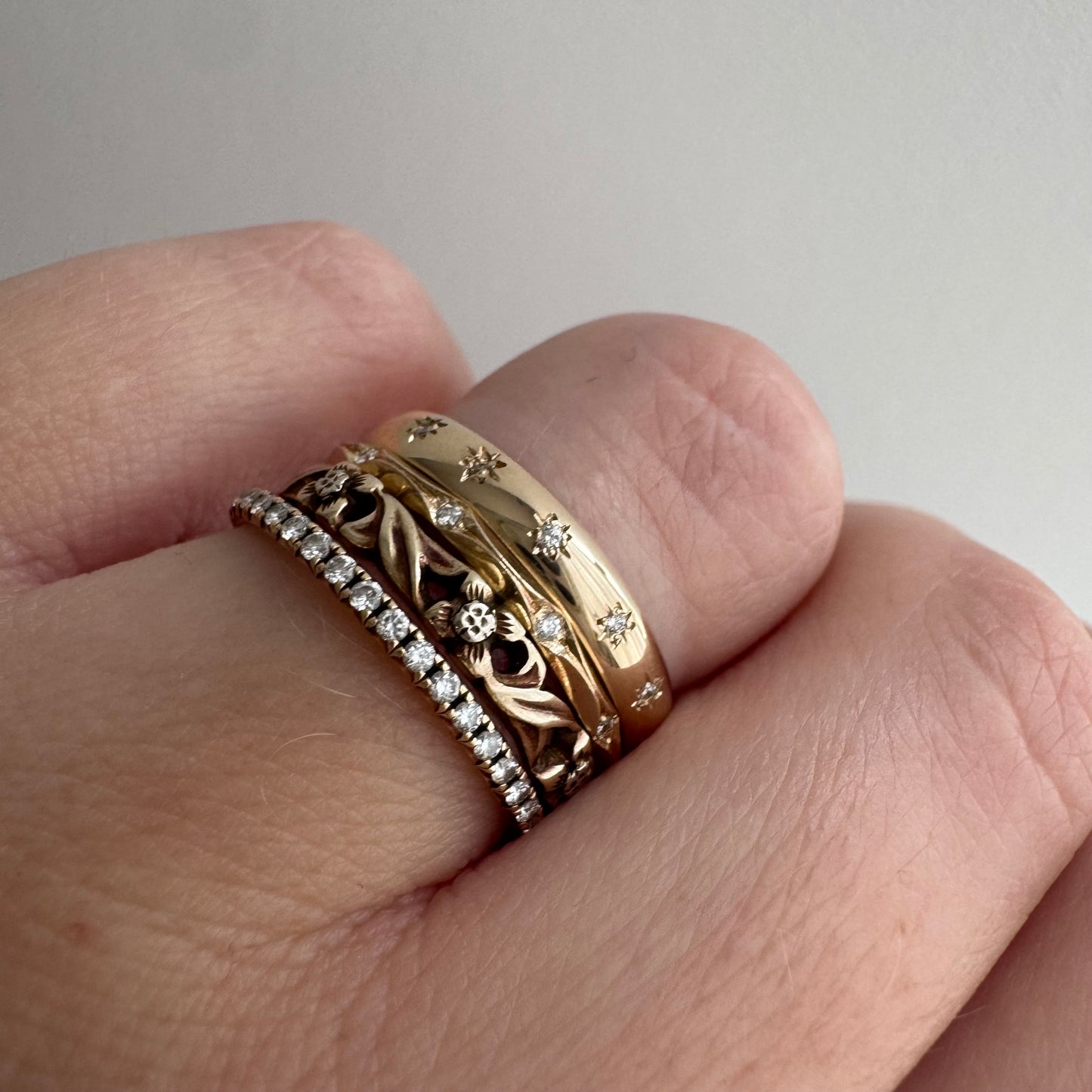 reimagined V I N T A G E // star story / 14k comfort fit band with five new star-set diamonds / size 5.25