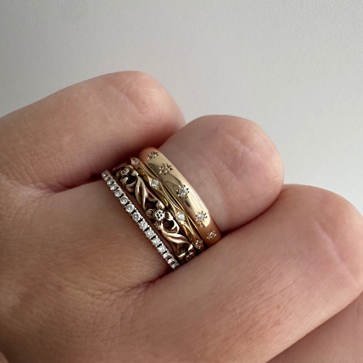 reimagined V I N T A G E // star story / 14k comfort fit band with five new star-set diamonds / size 5.25